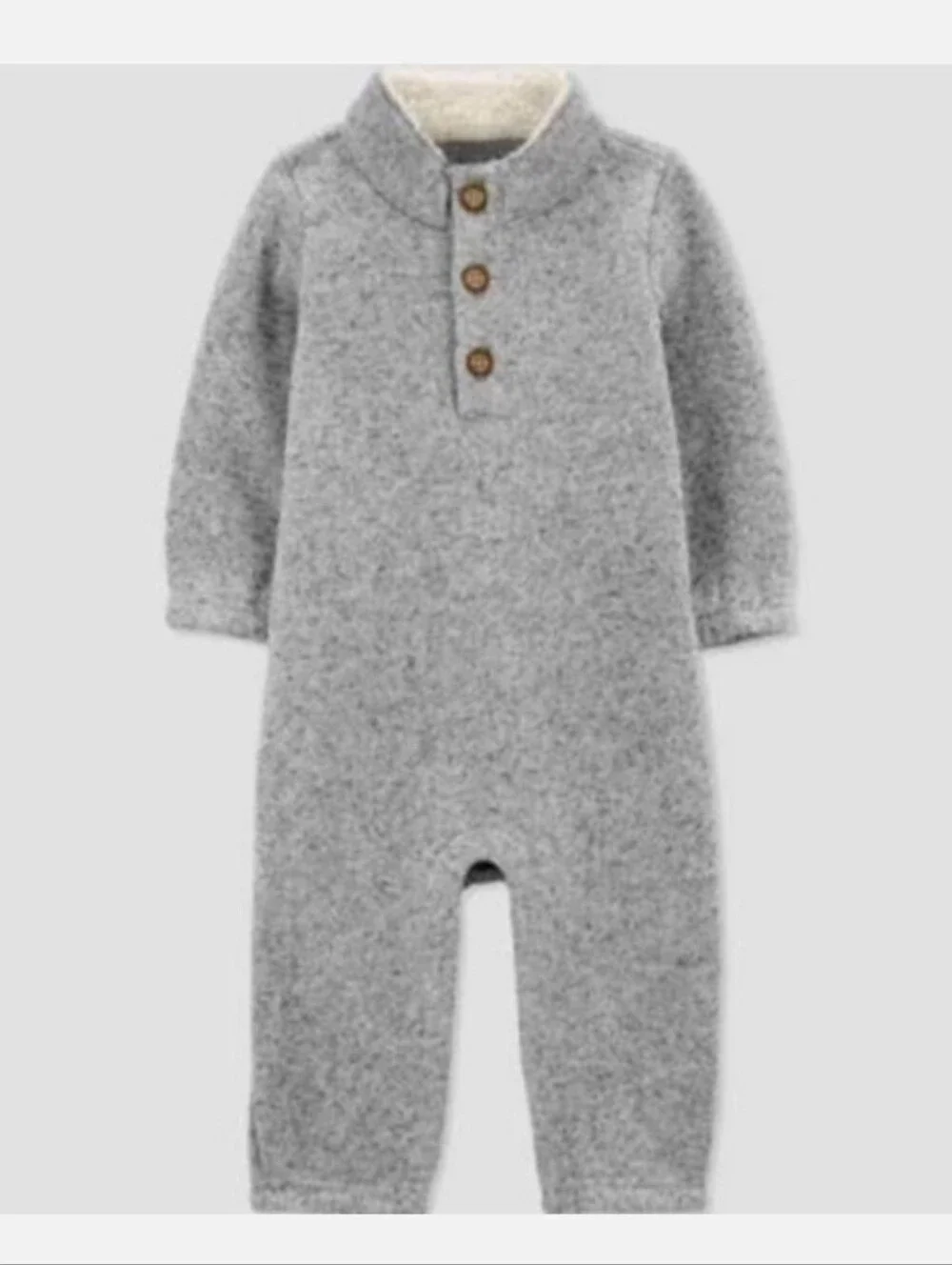 Carter’s Just One You Baby Boy Gray Knit Sherpa Lined Fleece Jumpsuit Romper 3M